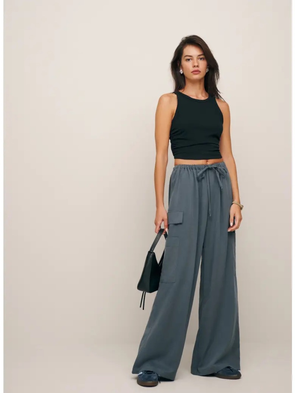 Ethan Tie Waist Twill Cargo Pants in Slate